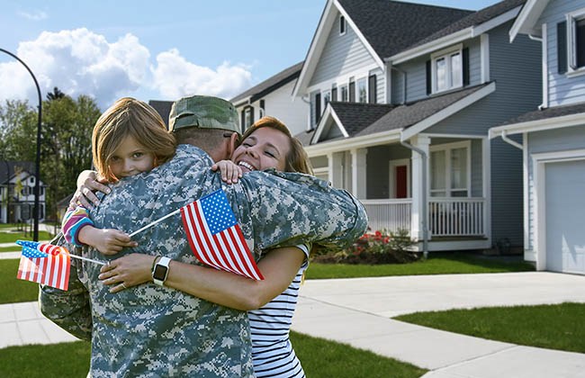 U.S. Military army returning home to his family